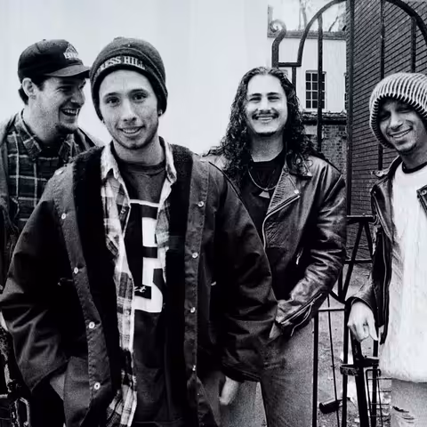Rage Against the Machine live: Zack de la Rocha, Tom Morello, Tim Commerford and Brad Wilk on stage.