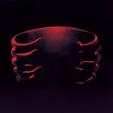 Front cover of Undertow by Tool, designed by guitarist Adam Jones: a red three-dimensional sculpture of a human ribcage rendered on a stark grey field.