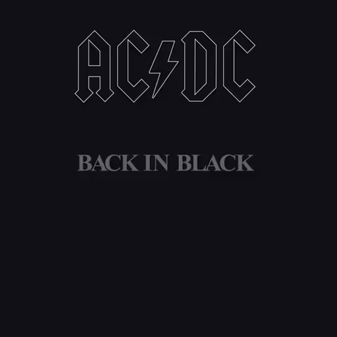 Front cover of Back in Black by AC/DC, an all-black sleeve with the band logo and album title rendered as a faint grey outline at Atlantic Records' insistence.