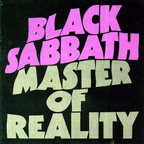 Front cover of Black Sabbath's Master of Reality, with the album title embossed in black lettering on a black sleeve.