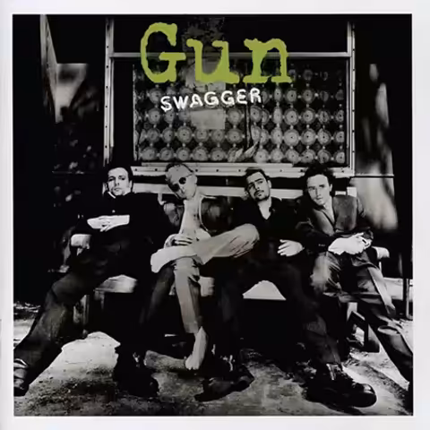Front cover of Gun's 1994 album Swagger, a black-and-white band photograph credited to Nina Schultz.