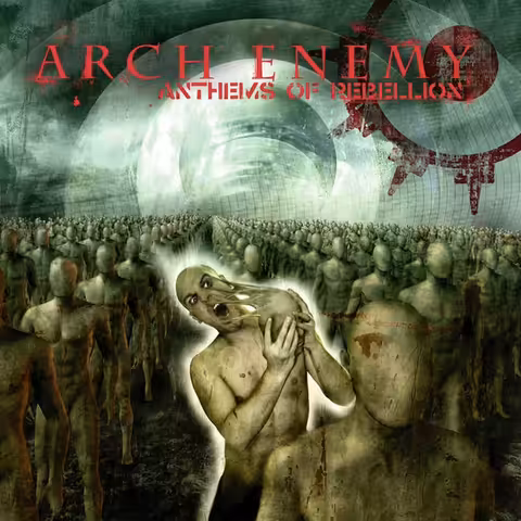 Front cover of Anthems of Rebellion by Arch Enemy, designed by Niklas Sundin, released on Century Media in 2003.