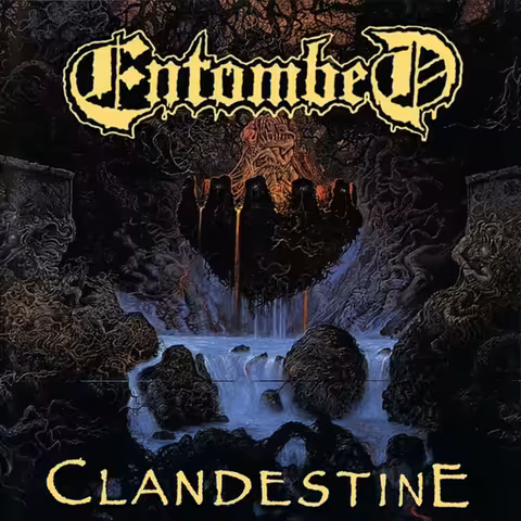 Cover art of Clandestine by Entombed, the 1991 Swedish death metal sophomore painted by Dan Seagrave