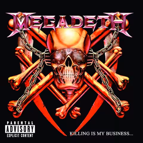 Combat Records' original 1985 cover for Megadeth's Killing Is My Business..., a plastic skull crudely made up with tinfoil and ketchup that the band hated on sight.