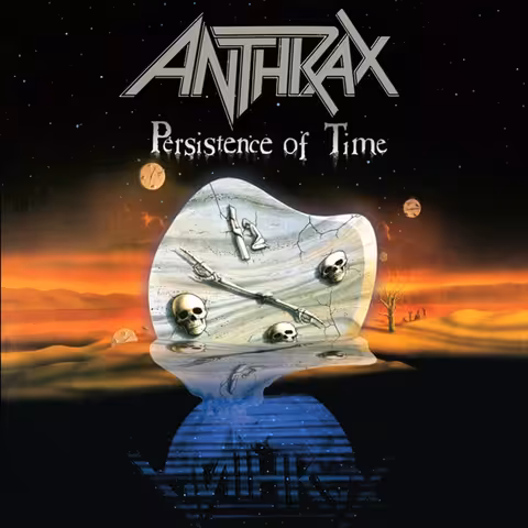 Sleeve art for the 30th anniversary remaster of Anthrax's Persistence of Time, the 1990 fifth studio album
