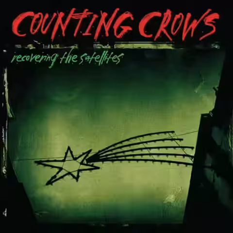 Sleeve art for Recovering the Satellites by Counting Crows, the green cover featuring a crudely drawn star alongside the scrawled album and band names.