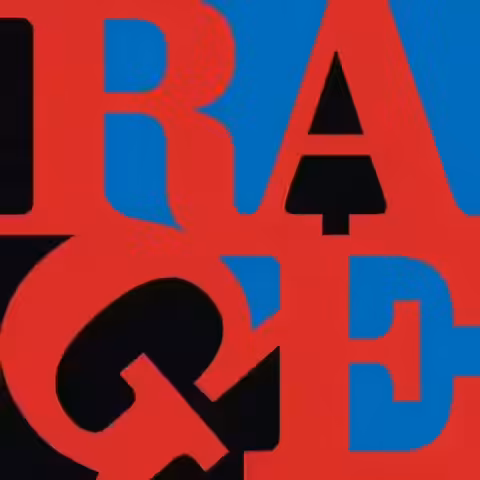 Cover of Renegades showing the word RAGE in red blocky capitals on a black and blue background, styled after Robert Indiana's LOVE pop-art image.