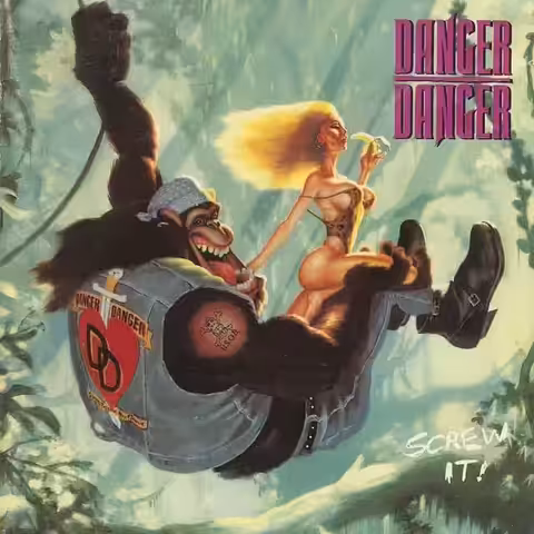 Front cover of Screw It! by Danger Danger, the Queens hard rock band's second studio album, released October 1991 on Epic Records.