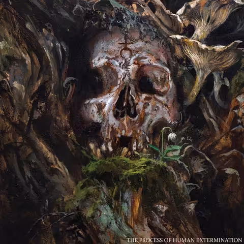 Front cover of The Process of Human Extermination by Fit For An Autopsy, the band's 2011 debut on Black Market Activities.