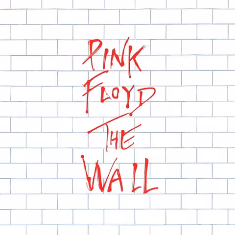 Sleeve of Pink Floyd's The Wall: a plain white brick wall with no band name and no title, Gerald Scarfe's first cover for the group after they ended their long association with Hipgnosis.