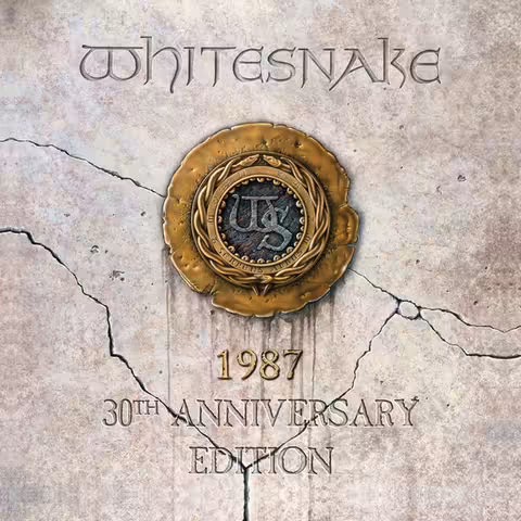 30th Anniversary Super Deluxe Edition box of Whitesnake's 1987 self-titled album, showing the Hugh Syme amulet artwork in gold relief on black