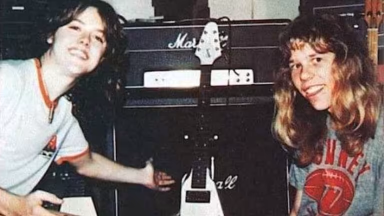 A young James Hetfield and Lars Ulrich in the early 1980s, the two co-founders of Metallica.