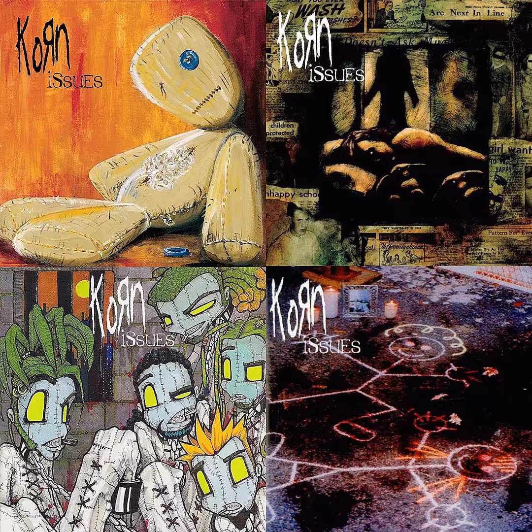 The four winning Issues cover designs from the 1999 MTV fan contest, shown side by side: the winning Alfredo Carlos doll image plus three runners-up.